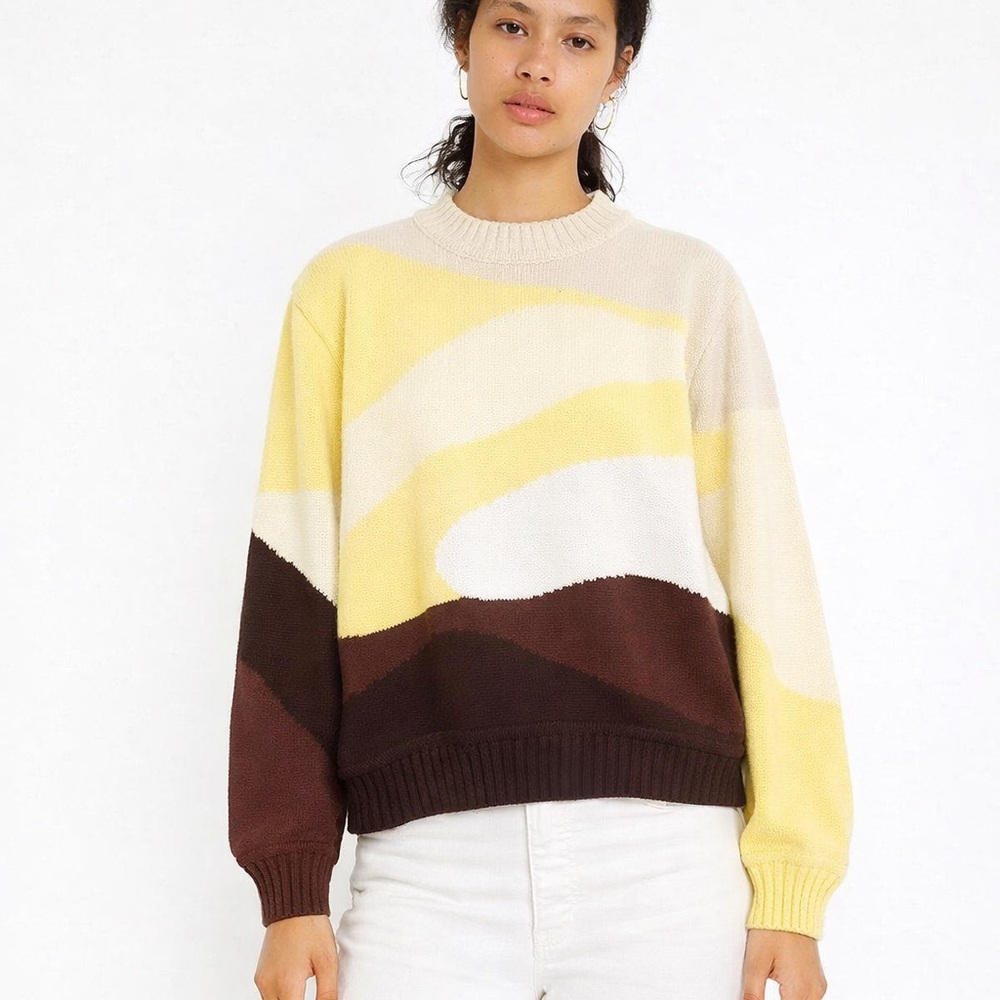 House of Sunny Landscape Sweater Brown Yellow
